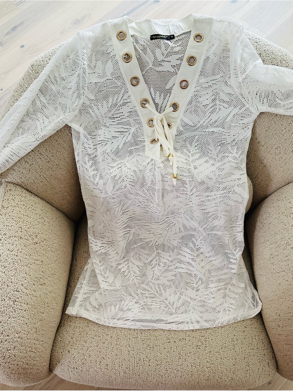 New white spiaggia dolce coverup feathers